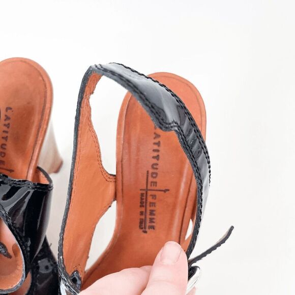 Latitude Femme Womens Patent Leather Wedge Heel Sandals Black Size 36.5 - Picture 6 of 8